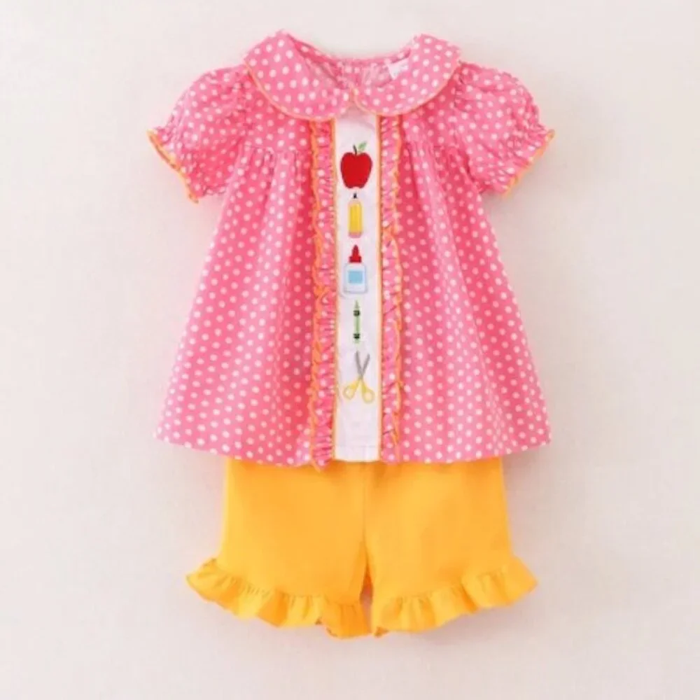 Boutique Girls Embroidered Tunic & Shorts Back to School Outfit Set